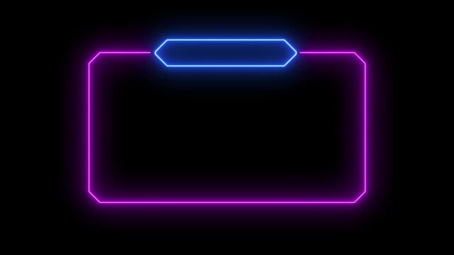 Frame animated appearing electric neon glowing 4k black background.