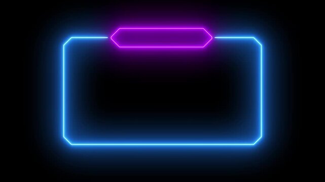 Frame animated appearing dual color neon glowing 4k black background.