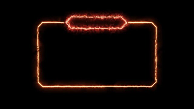 Frame animated appearing electric fire glowing 4k black background.