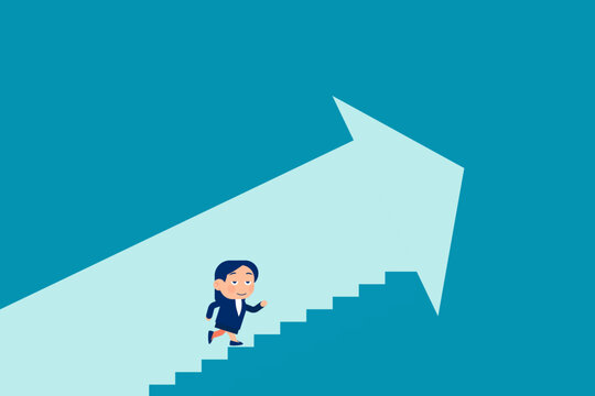 Business person move up path success. Business achievement vector illustration