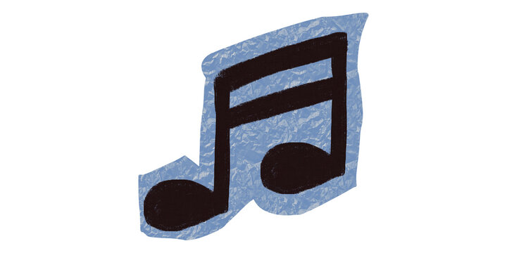 Black musical note drawn on a piece of torn light blue paper with creative isolated background