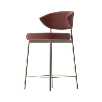 Modern bar stool with plush velvet seat and curved backrest on metal legs