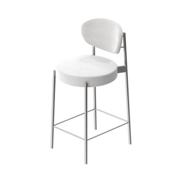 Modern white upholstered bar stool with sleek metal frame and backrest