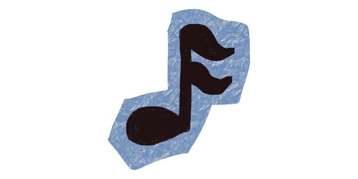 Black musical eighth note icon on blue textured background with textured composition creative