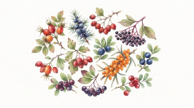 set of wild forest berries