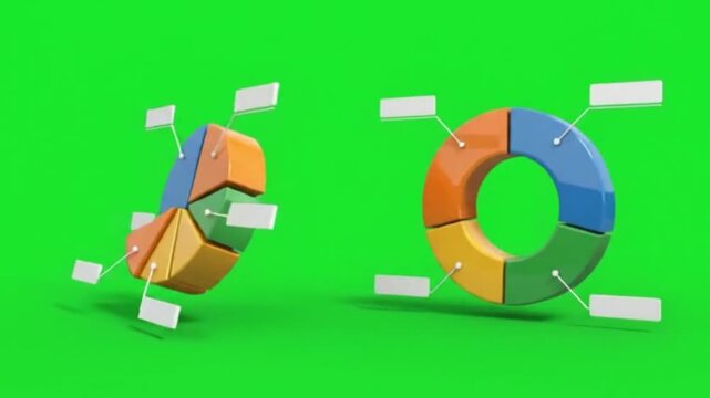 Green Screen 3D Pie Chart And Donut Chart Infographic Animation