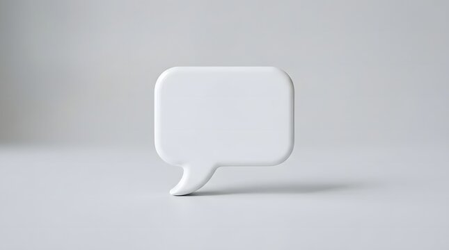 A minimalist white speech bubble prop stands out against a soft neutral background suggesting communication dialogue or a thought process in a