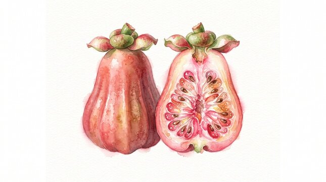 Fresh rose apple watercolor illustration