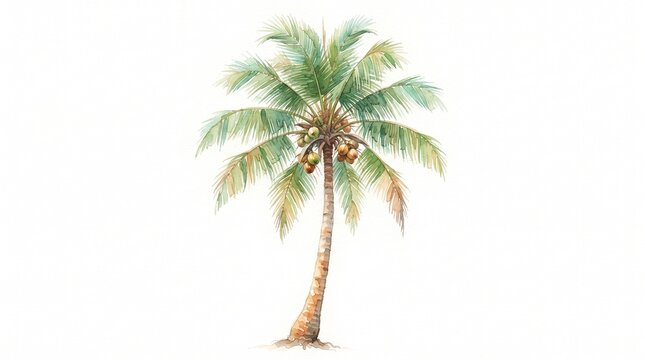 Coconut palm tree watercolor illustration
