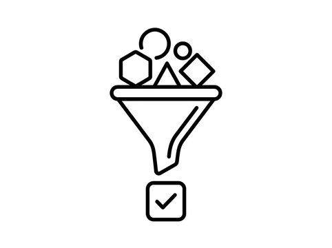 Person filtering approved candidates from resume funnel with checkmark