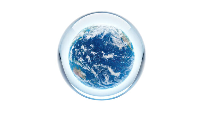 Earth planet globe inside transparent crystal sphere