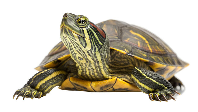 Red-Eared Slider Turtle Isolated on White Background   