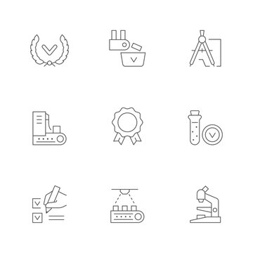 Set line icons of quality control