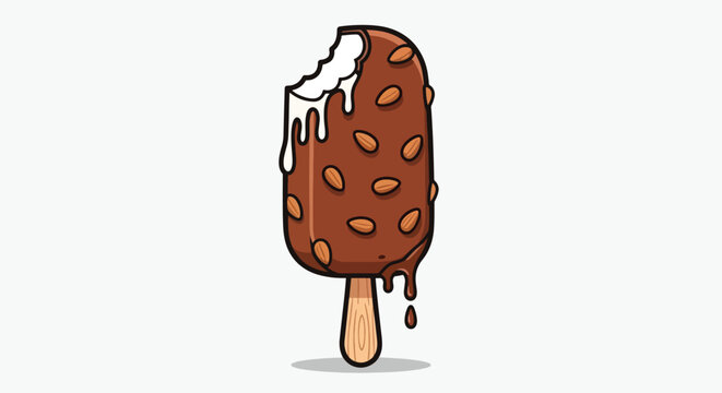 Bitten chocolate covered ice cream bar with almonds.
