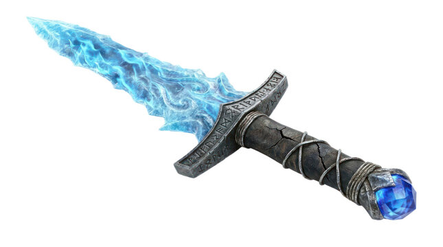 Fantasy dagger with glowing blue ice crystalline blade.