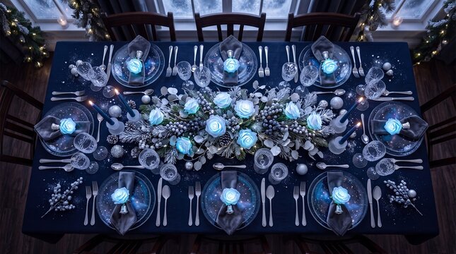 Elegant Festive Dinner Table Setting Decorated for Winter Holidays