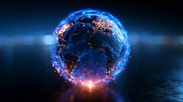 Glowing Digital Earth Globe with Global Network Connections