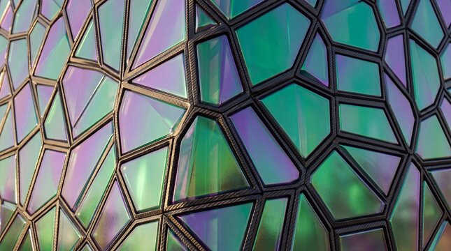 Modern Iridescent Geometric Facade Pattern Close Up