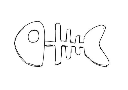 Cute fish bone doodle vector illustration. Minimalist fish skeleton line art isolated