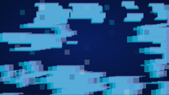 Electric blue on navy shredded block distortion animation, abstract glitch motion background with no text