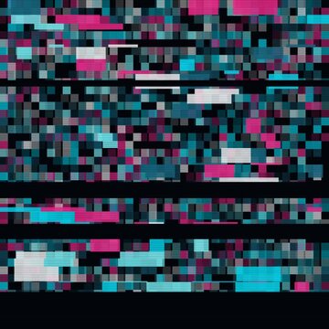 Cyan and magenta on black datamosh block corruption animation, abstract glitch motion background with no text, square 1:1