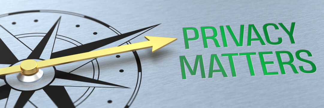 Compass needle pointing to the words Privacy Matters - 3d rendering