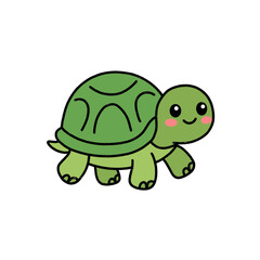 Obraz premium Cute kawaii green turtle character isolated illustration