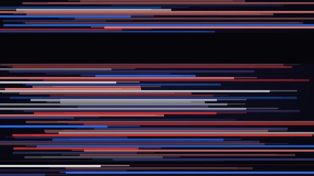 Red and blue on black interlace comb tearing animation, abstract glitch motion background with no text