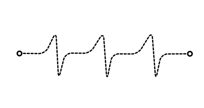 Dashed Line Zigzag Wave Route, Black Curved Path with Circle Pins on Transparent background.