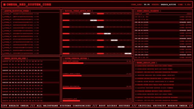 Omega Red System Core Breach Hacking Terminal.