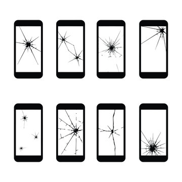 Phone icon vector display with damaged cracked glass screens