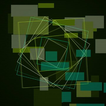Lime green and cyan video feedback echo animation, abstract glitch motion background with no text, square 1:1