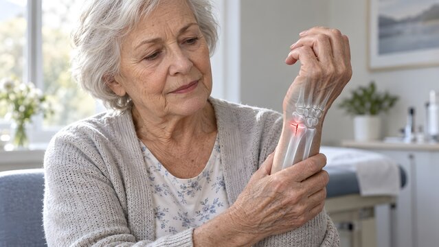 Elderly female patient suffering from wrist fracture caused by osteoporosis