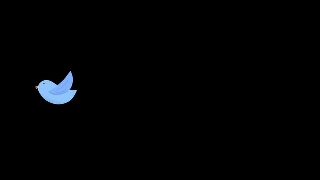 Hand Drawn Blue Bird Flying Right to Left Animated Overlay on Transparent Background
