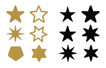 Fototapeta premium Assorted gold and black star shapes set for holiday ornaments or creative design project templates.