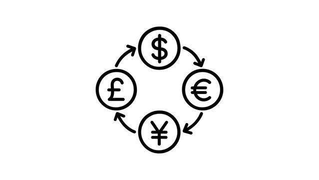 Currency exchange icon for global finance trading and international money.
