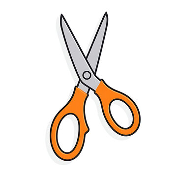 A simple colored flat vector illustration of office scissors, representing cutting, editing, craft tools, and discount coupons, isolated on white.