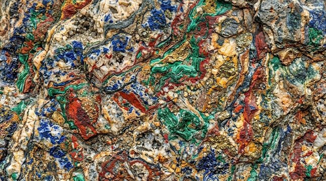 Macro texture of assorted mineral gemstones, rich in malachite and azurite colors.