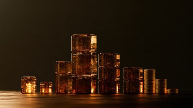 A cinematic 3D render shows an amber loan increasing in size, symbolizing business growth in a developing economy, set against a dark background.