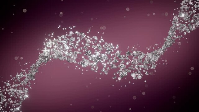 Diamonds wave pink loop sparkling gemstones luxury flowing abstract background A ribbon of silver gems flows smoothly across a soft magenta field for jewelry branding and premium event designs