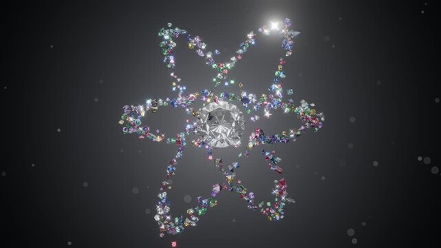 Diamond flower black loop colorful gemstones sparkling symmetry abstract background Multicolored crystal ribbons orbit a brilliant central jewel for jewelry branding and premium event designs