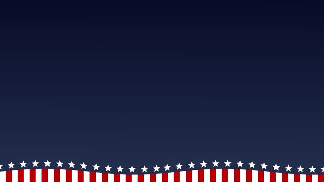 USA flag animated patriotic theme waving bottom border 4k dark blue background.