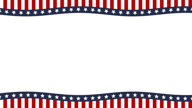 USA flag animated patriotic theme waving top and bottom borders 4k white background.