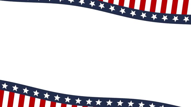 USA flag animated patriotic theme waving top and bottom borders 4k white background.