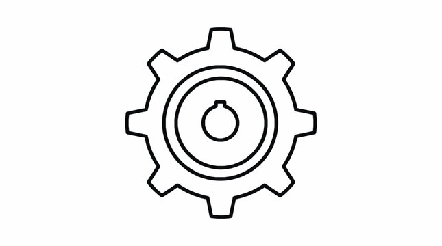 A single mechanical gear icon displayed as a black outline on a white background with presented simple black