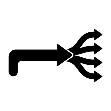 Black incoming arrow splitting into multiple outward directions representing options with black icon