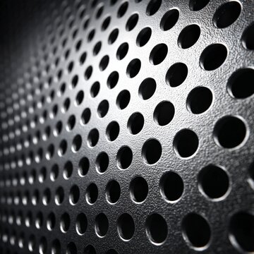 Perforated metal sheet texture background with round holes grid pattern