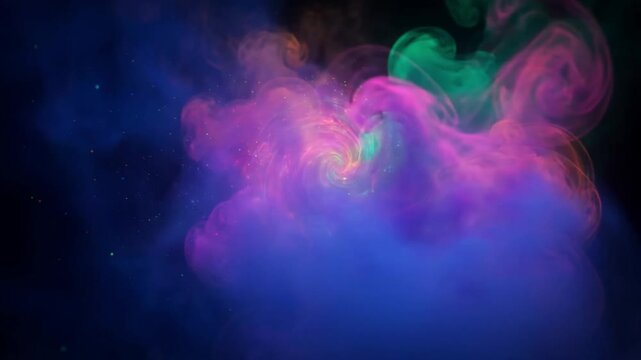 Vibrant abstract smoke clouds background swirling in dark space