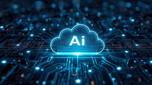 Cloud and edge computing technology data transfer concept. A large cloud icon is in the center, Ai Brain Cloud Big data, network, Science and futuristic ai cloud background concept.