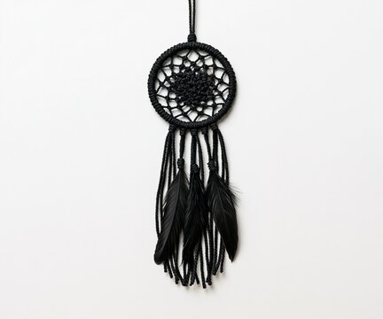 Black Dreamcatcher with Feathers and Macrame Design